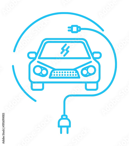 Blue vector of an electric car connected to a charging cable