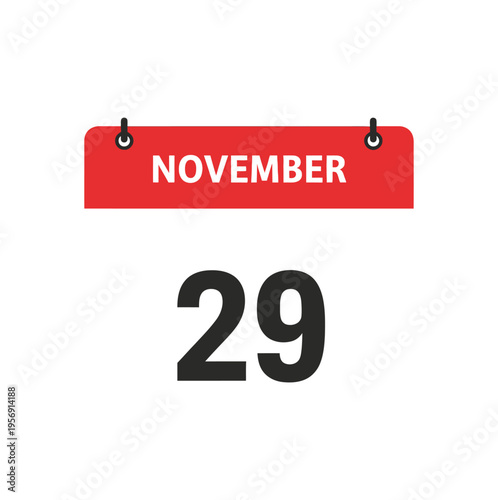 Vector of a hanging calendar page highlighting november 29 in bold black numbers
