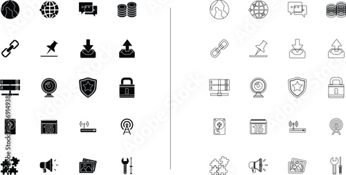 Security icons, shield symbols, lock graphics, 40 protection signs, business security