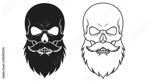 Two skull designs with beards a striking black silhouette