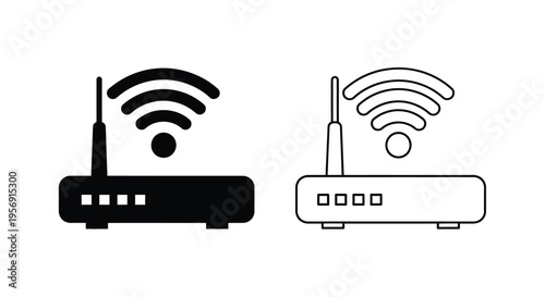 Two wifi router icons one dark and one light as a silhouette
