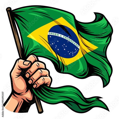 Brazilian flag waving in the wind.