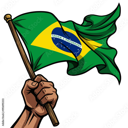 Brazilian flag waving in the wind.