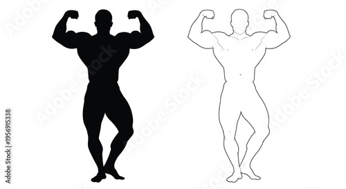 Muscular physique comparison shown in black and white silhouette