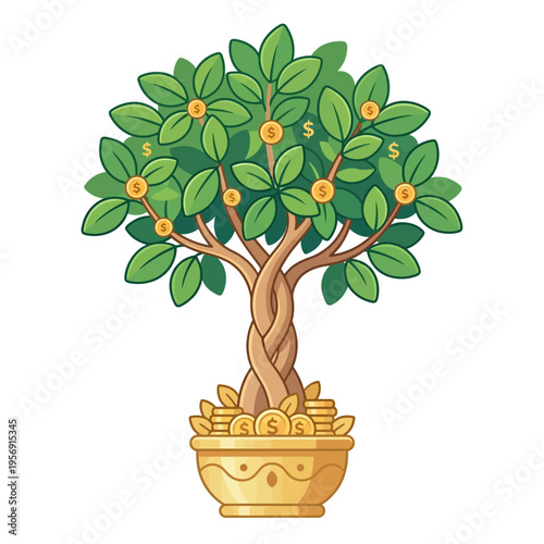 A cartoon tree with money growing on it.