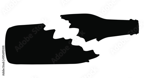 Broken champagne bottle depiction in stark black silhouette