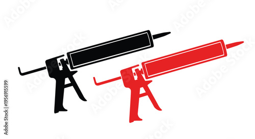 Two caulking guns one black and one red in a stark silhouette