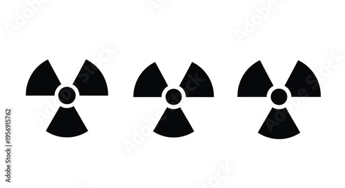 Three radiation warning symbols aligned on a white background silhouette