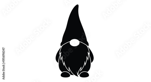 A dark gnome figure with a pointed hat presented as a silhouette