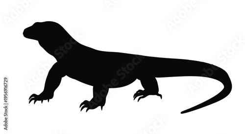 Black komodo dragon in profile a striking animal silhouette