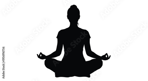 Woman meditating in lotus position a striking black silhouette