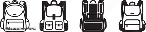 Simple backpack icon, black and white, vector illustration.