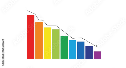 Declining trend represented by colorful bars and a line silhouette