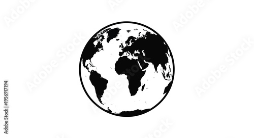 Detailed earth globe illustration with continents and oceans a black silhouette