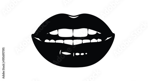 Bold glossy lips form a striking black silhouette