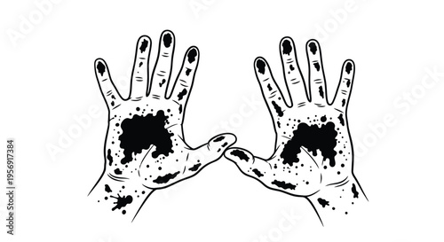 Two hands with dark splatter a striking graphic silhouette