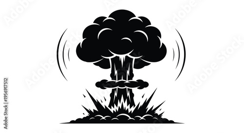 Dramatic atomic mushroom cloud explosion depicted in stark black silhouette