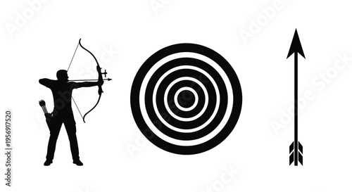 Archer prepares to shoot at target a striking black silhouette