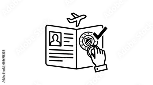 Passport Verification with Airplane Travel Icon