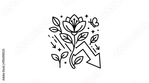 Minimalist Botanical Line Art with Arrows