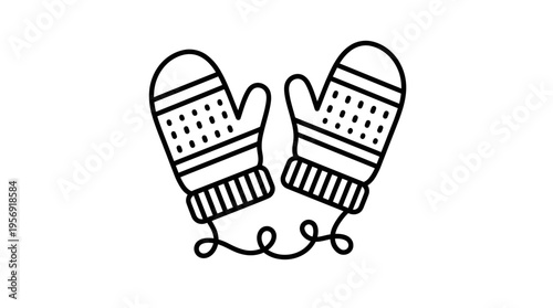 Winter Mittens Icon in Simple Black and White