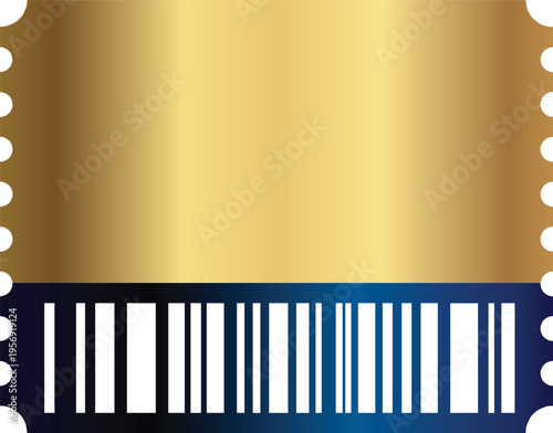 Blank golden gift certificate layout with wide barcode section and metallic shine surface for brand