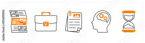 A set of 5 mix icons as article, portfolio, document