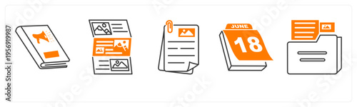 A set of 5 mix icons as book, article, document