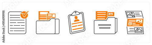 A set of 5 mix icons as approved document, folder, clipboard