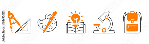 A set of 5 mix icons as geometry, color pallete, knowledge