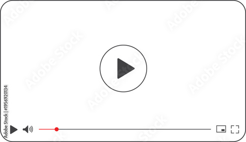 Video player interface with play button, sound icon, progress bar, and fullscreen option on transparent background, digital media player control elements