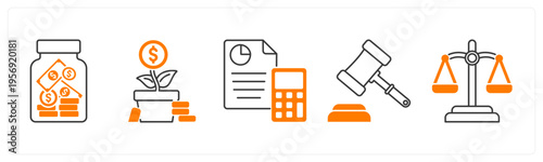 A set of 5 mix icons as saving, money plant, budget