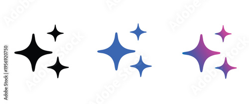 A set of colorful starburst shapes in black, blue, and purple gradient for ai design and decoration purposes vector illustration