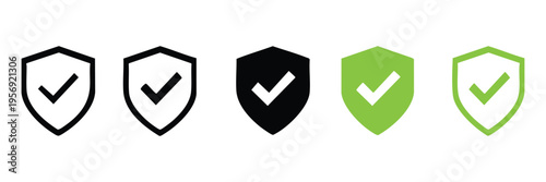 Collection of shield icons with checkmarks in various colors and styles for security and protection concepts vector