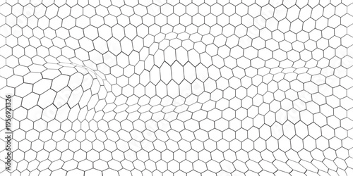 Fishing or soccer net. Repeated hexagon pattern. Black wired mesh texture isolated on white background. Metallic or fabric fence, cage or lattice structure. Vector graphic Illustration.