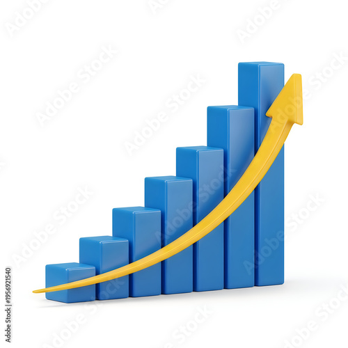 A 3d rendered blue bar chart with a yellow arrow showing steady progress and financial growth Free Download A 3d rendered blue bar chart with a yellow arrow showing steady progress and financial growth - GFXLoad