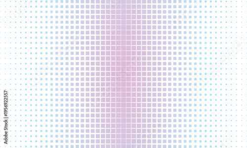 中央から横に伸びる四角いタイルが縦に並ぶピンクと青のグラデーションがかかった背景