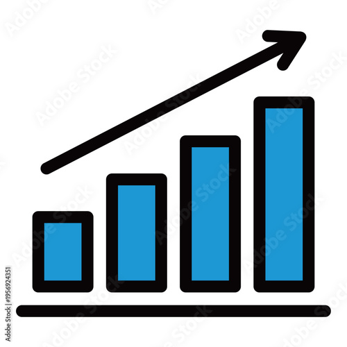 棒グラフと一体化した上昇矢印のビジネスアイコン（2色・青・急成長・飛躍・データ分析・ポジティブ）