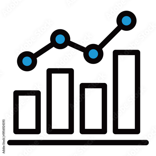 棒グラフと折れ線の複合グラフアイコン（2色・青・データ分析・統計・推移・ビジネス・目標達成）