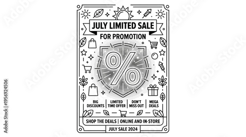 July Limited Sale Promotional Poster in Black and White