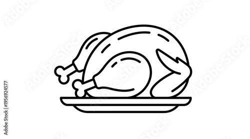 Roasted Turkey on a Plate Outline Icon