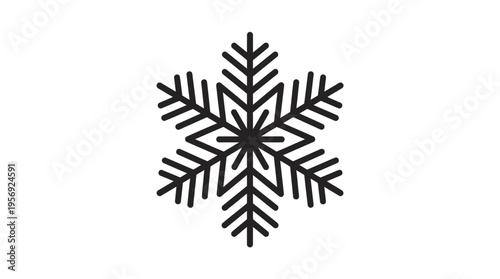 Minimalist Black Snowflake Icon on White Background