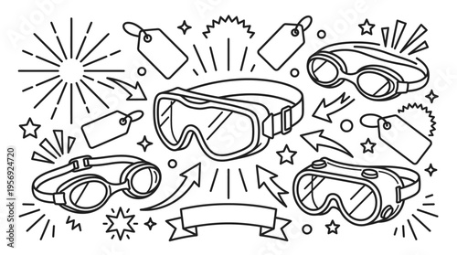 Selection of Safety Goggles and Accessories in a Stylized Composition