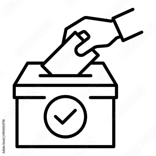 Voting process icon with hand placing ballot into box, symbolizing election, democracy, and civic participation