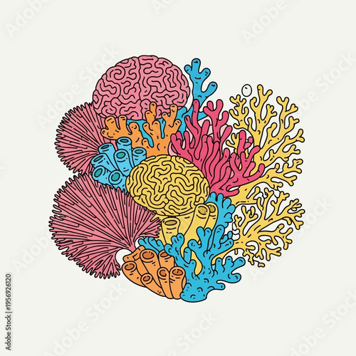Vibrant Coral Reef Ecosystem with Brain Coral and Sea Fan