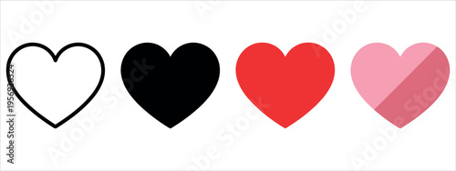 Minimalist vector illustration of four hearts transitioning from empty outline to solid pink, ideal for Valentine's Day, romance, emotional branding, and social media campaigns.