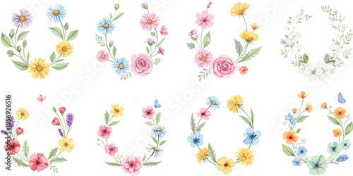 Floral alphabet letters collection with colorful flowers botanical typography decorative vector illustration set isolated