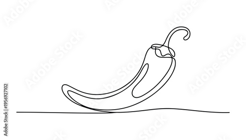 One continuous line illustration of an Chilli peppers vegetable, isolated on white background.
