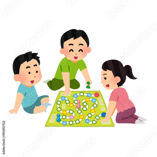 Children happily playing a board game together, showing fun, teamwork, and friendship