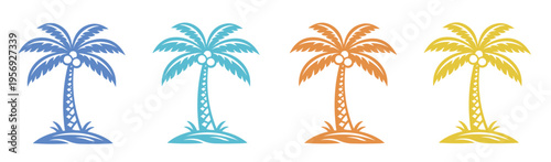 Vector Palm Tree Icon Set white background 
